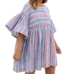 Free People Dress Women’s S "Summer Nights" Raw Hem Tattered Stripe Babydoll
